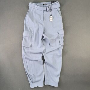 Women's Express Ankle High Rise Belted Cargo Pants Blue Size 0